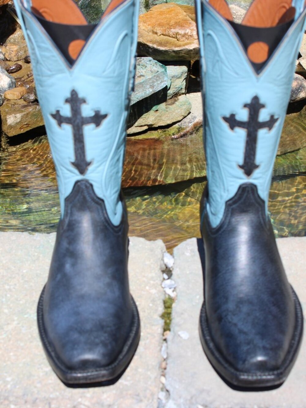Black Jack giraffe with cross inlays Men's Western Cowboy Boots Size 9D